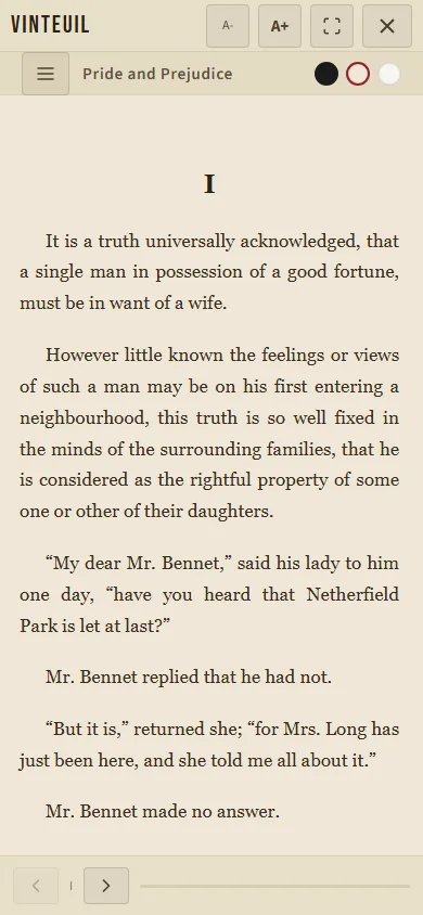 On a tablet: a page of the reader in the sepia theme